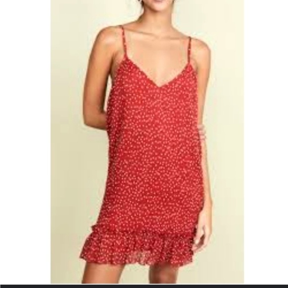 🗻 - Revolve The Fifth Label sz  xs Cherry Red Polka Dot Loose Fit Dress - Picture 1 of 5